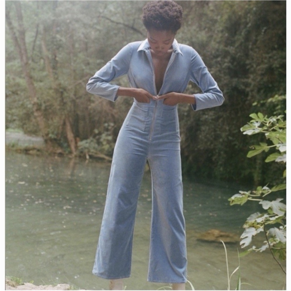 Paloma Wool Paufi Jumpsuit Velvet One-Piece Orig $279 Lt Blue S 4/6 EUR 38